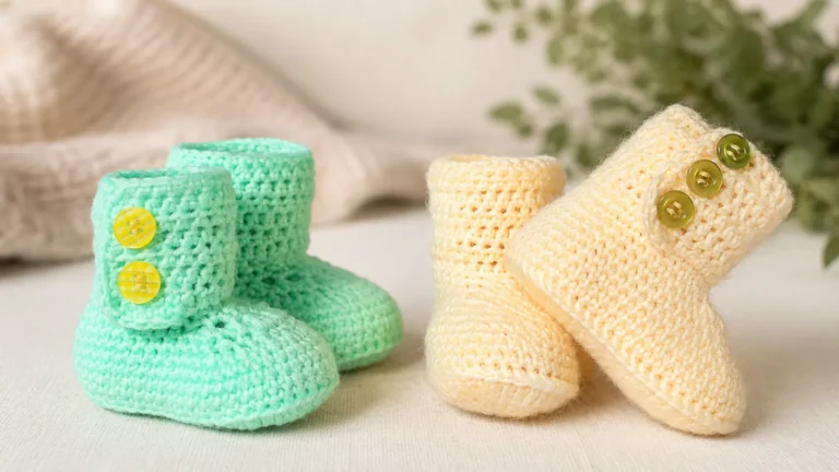 Patucos de crochet para bebé tipo botita con botones laterales