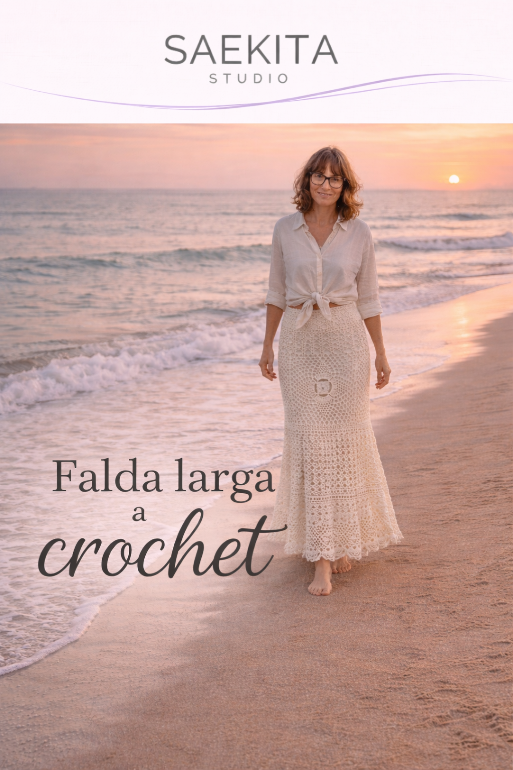 Falda larga de ganchillo estilo boho tejida en algodón con vuelo y detalle granny