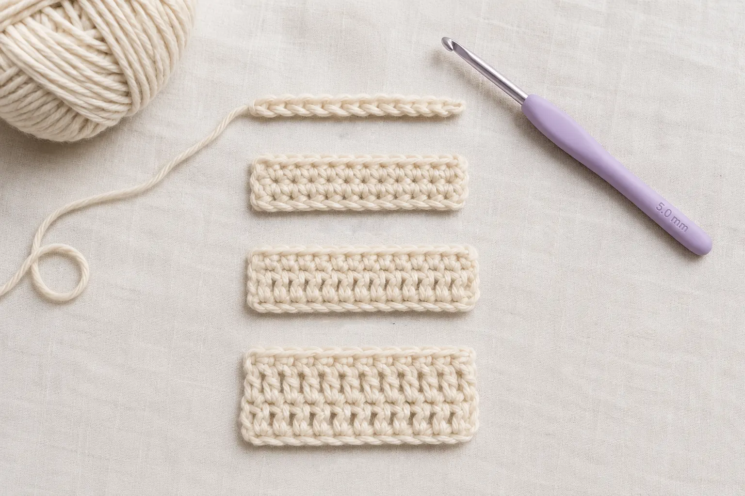 Muestras de puntos básicos de crochet para principiantes